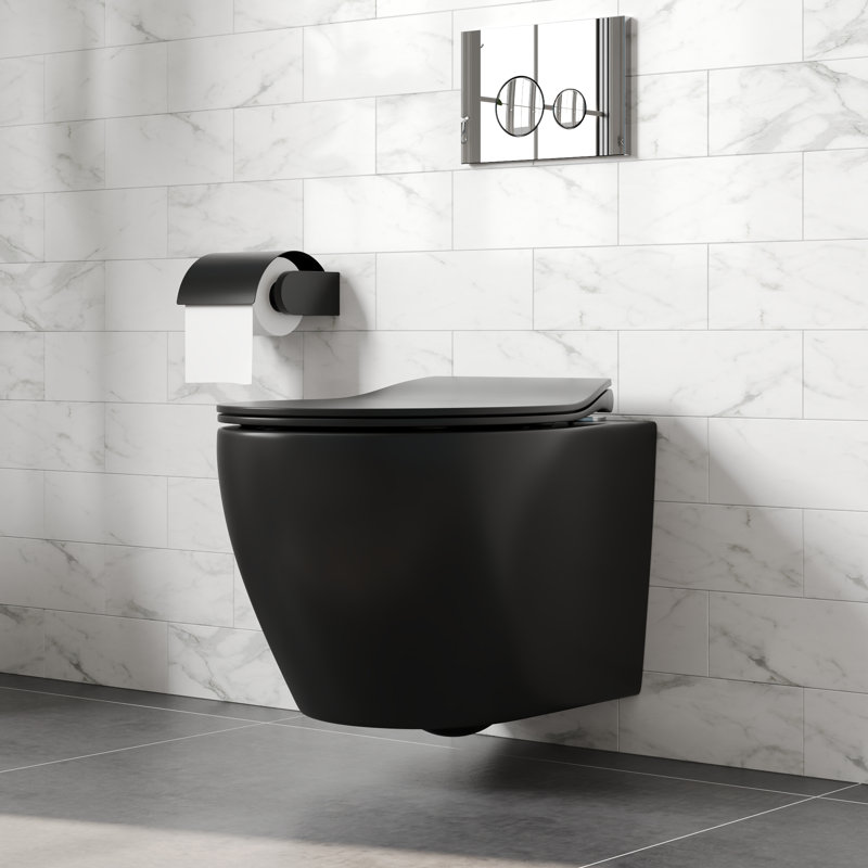 Liberty 1.6 GPF Elongated Wall Hung Toilets (Seat Included), Matte Black