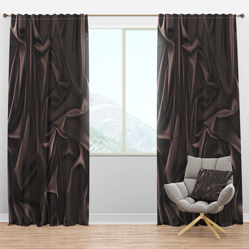 Folded Dark Silk Waves - Modern Velvet Curtain - Room darkening - 1 panel, 52"W x 90"L