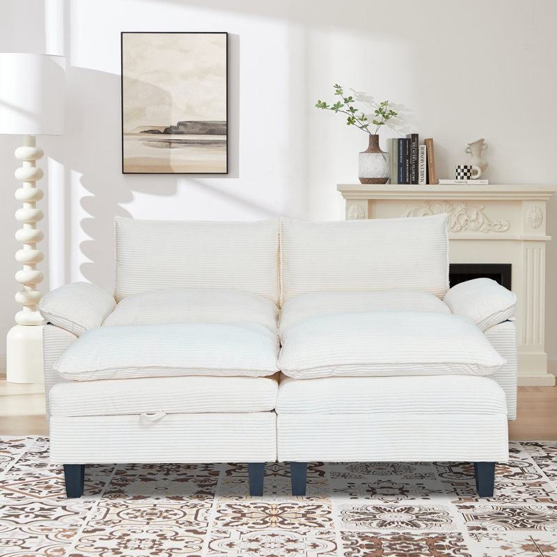 Canapé 85 po en velours côtelé avec rangement, Beige