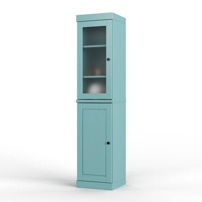 Garde-manger Jaylena 100% bois massif 16,5 po avec portes en verre massif dépoli et tablettes réglables