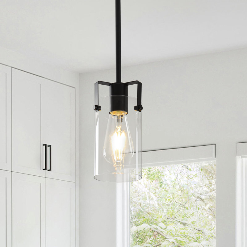 1-Light Modern Dimmable Cylinder Pendant Light, Matte Black