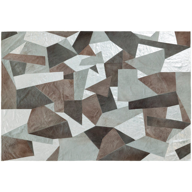 Fragments Cowhide Abstract Area Rug in Silver/Brown/Gray