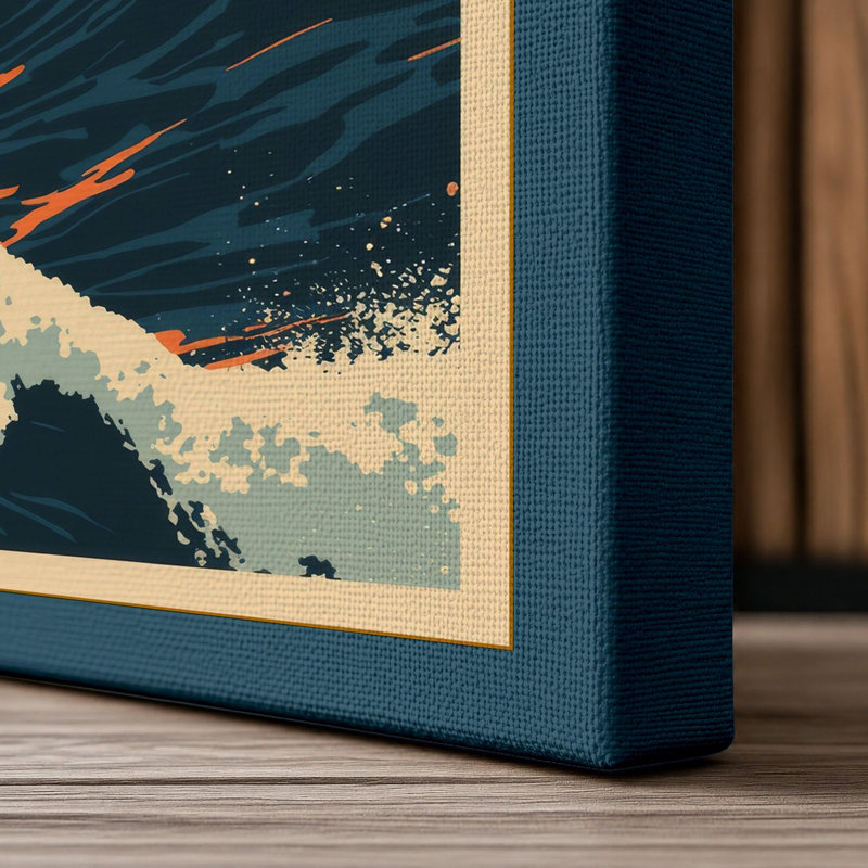 Sun Over Waves Coastal - Wrapped Canvas, 30x20 - 76.2 x 50.8 cm, Teal Border