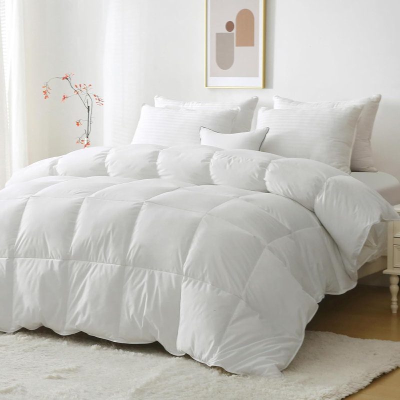 Édredon en duvet toutes saisons, édredon réversible avec pattes d'angle, Grand lit, Blanc