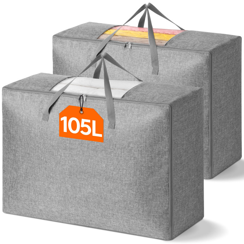 105l Comforter Storage Bag, 2 Pack Folable Storage Bins With Lids For Quilt, Duvet, Extra Large Bedding Storage Bags With Zippers And Handles, Clothes Organizers And Storage With Clear Window