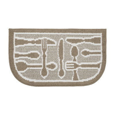 Luleya Home Decor Tapis antidérapant en caoutchouc antidérapant de qualité supérieure avec tapis de couloir tissé et durable, intérieur et intérieur en jacquard, ustensiles taupe demi-lune 18 x 30 po