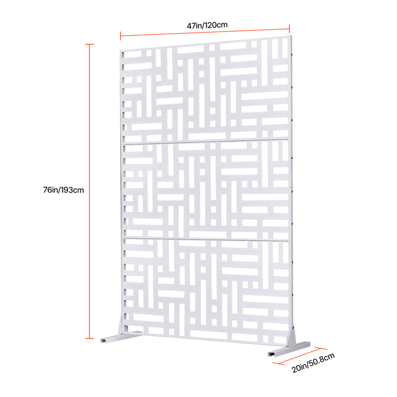 Metal Privacy Screen Outdoor Privacy Screens & Panels for Patio, 193cm H x 119.4cm W x 50.8cm D, White