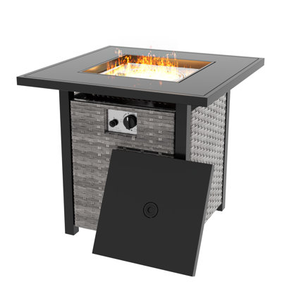 45 Inch 50,000 BTU Rectangular Wicker Fire Pit Table Propane Gas Fire Pit Table for Outside Patio