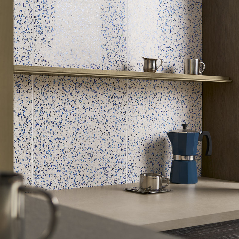Veritas Terrazzo 16X16 Polished Terrazzo Tile, Blue/Beige