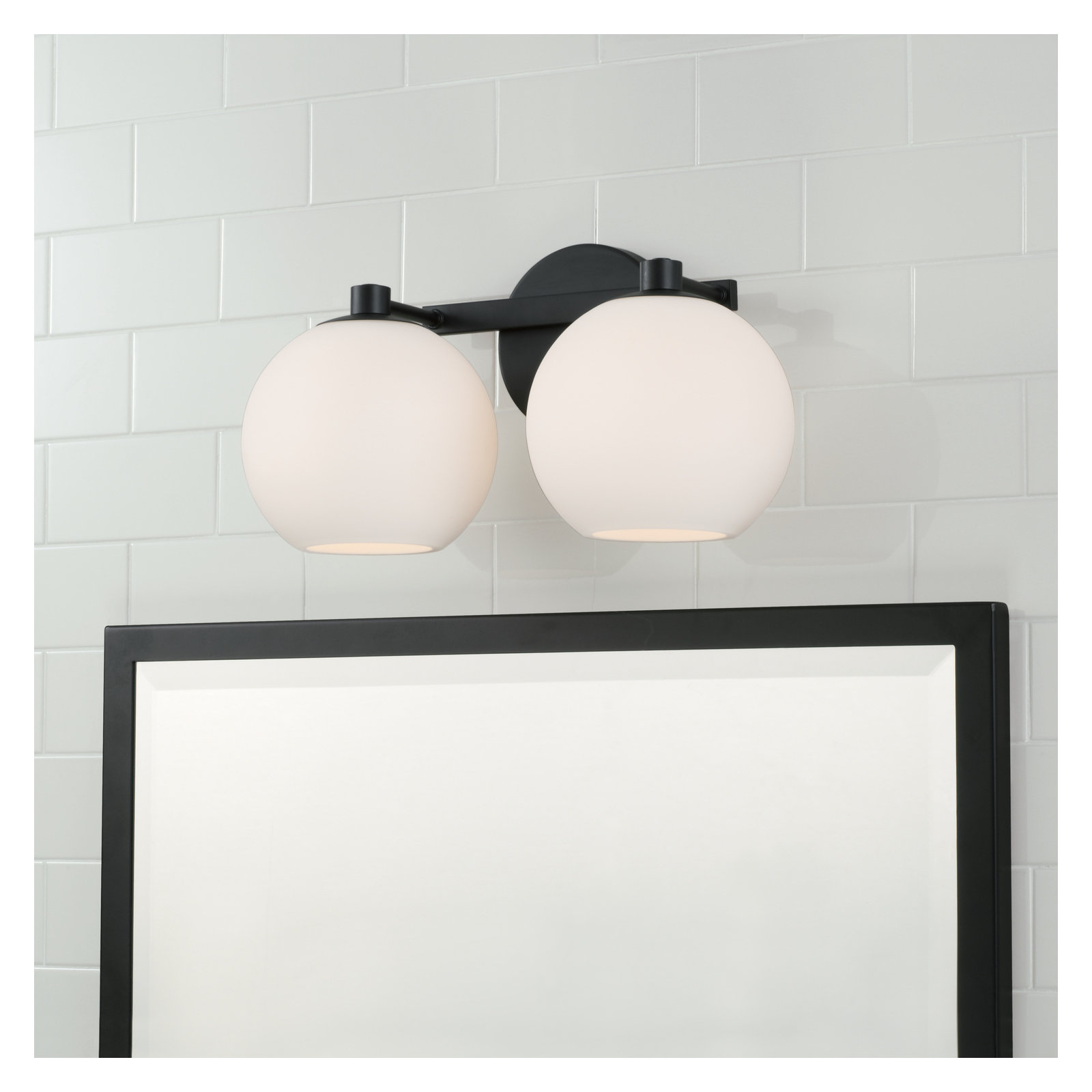 Ansley 2 Light Frosted Dimmable Vanity Light, Matte Black