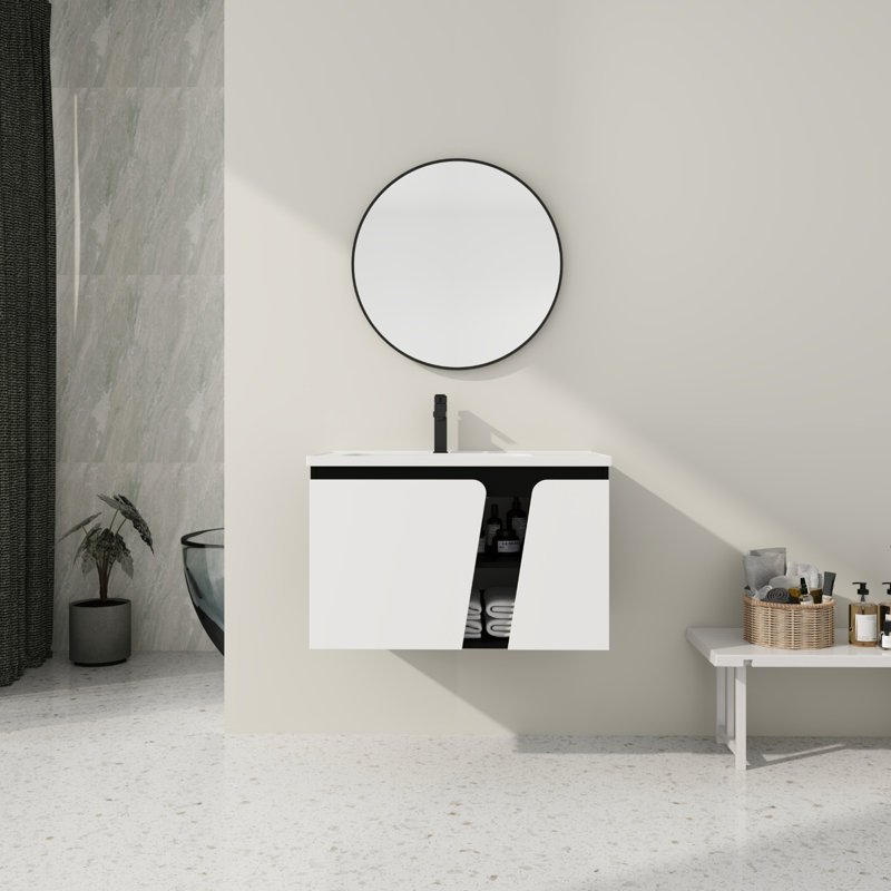 32' Floating Wall-Mounted Bathroom Vanity With Single Sink,& Soft-Close Cabinet Door, 32"