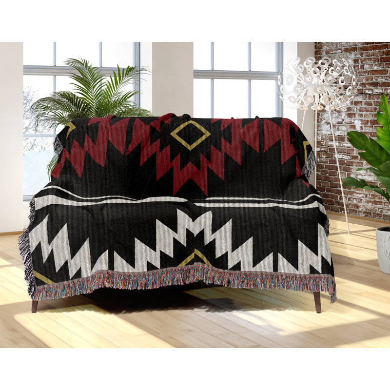 Couverture en mélange de coton Wapi South Western, Rouge / noir / blanc cassé, L 70 po x l 50 po