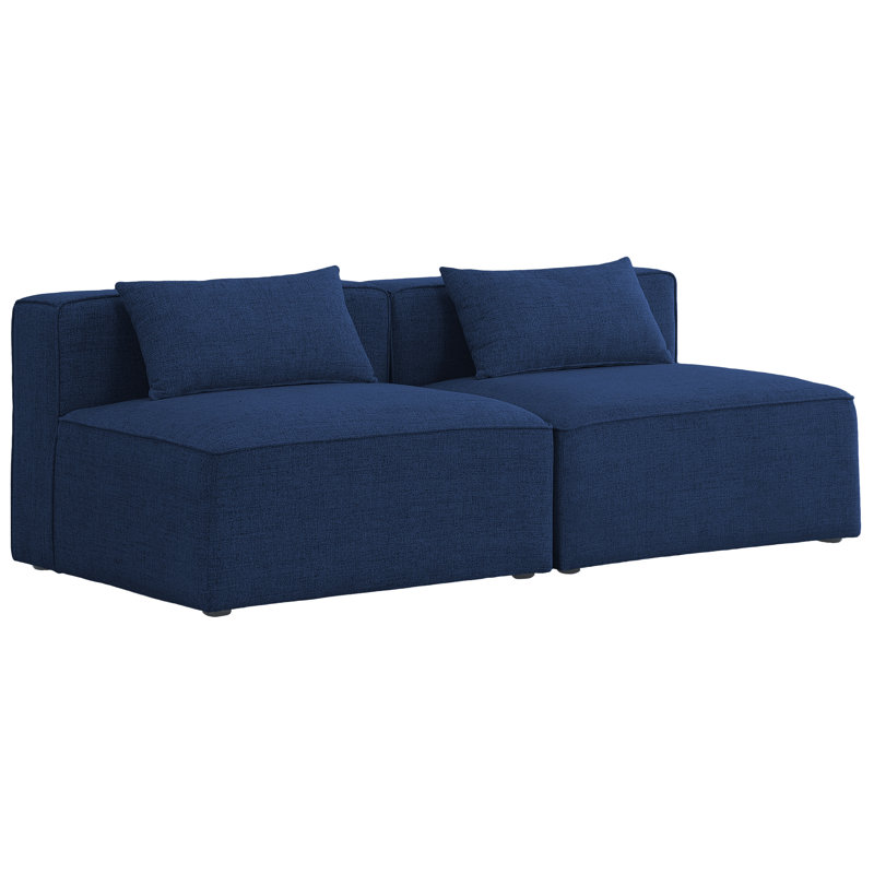 Causeuse Cube, Tissu texturé en lin bleu marine