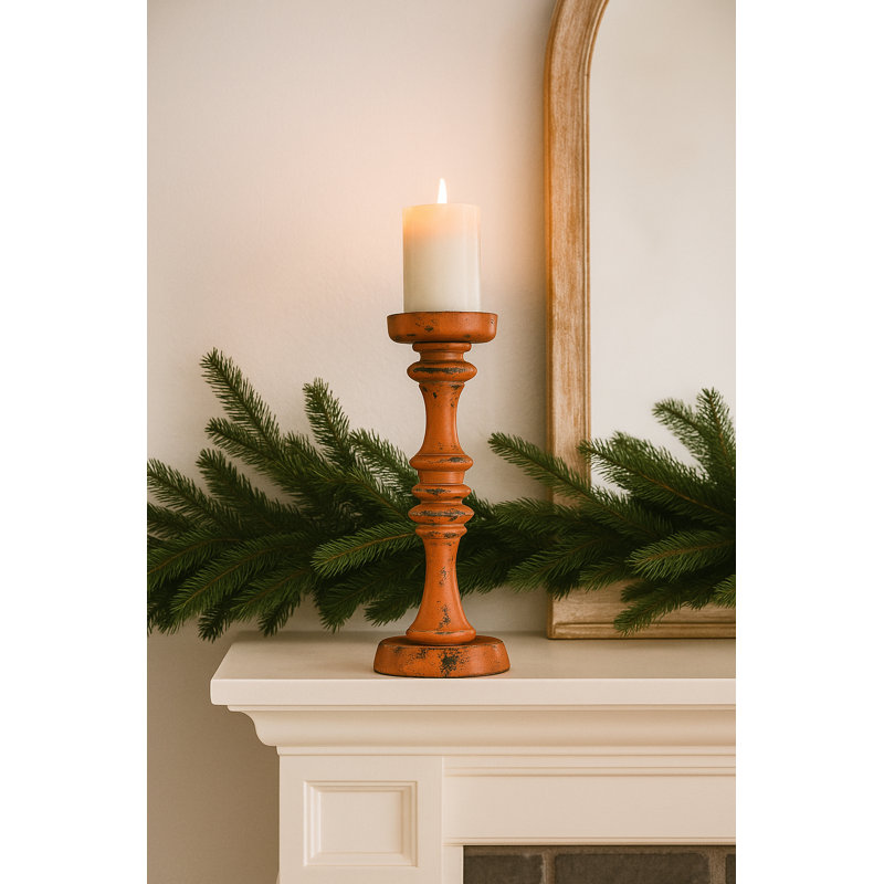 Baluster Pillar Candle Stand -Medium -Orange,  29'' H x 7.5'' W x 7.5'' D, Orange