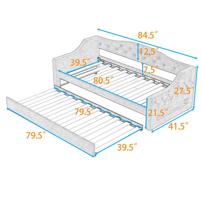 Wallace Twin XL Daybed with Twin XL Trundle and LED Belt, Beige