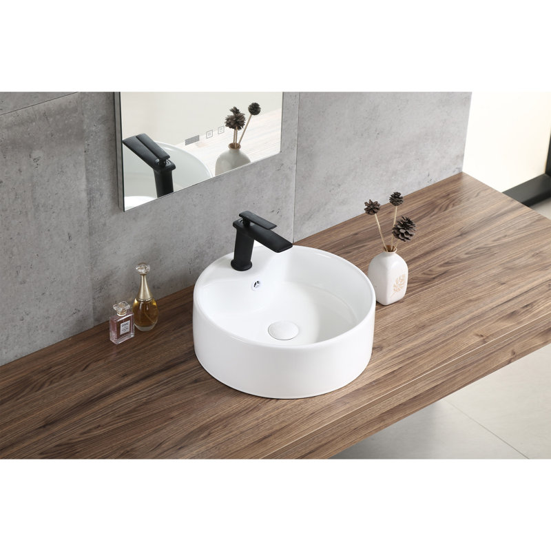 Lavabo de comptoir rond en céramique (finition blanche) certifié CUPC