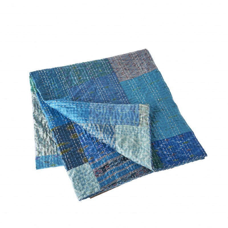 Knitted Silk Patchwork Throw Blanket, Multicolor Patchwork