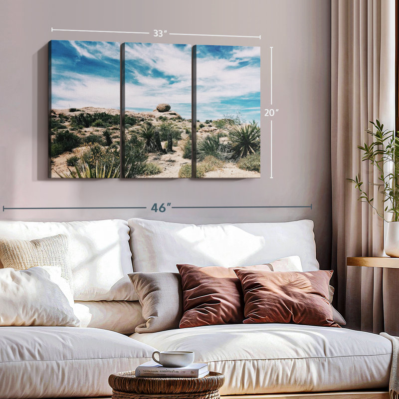 Green and Beige Desert Landscape 3-Piece Canvas Print