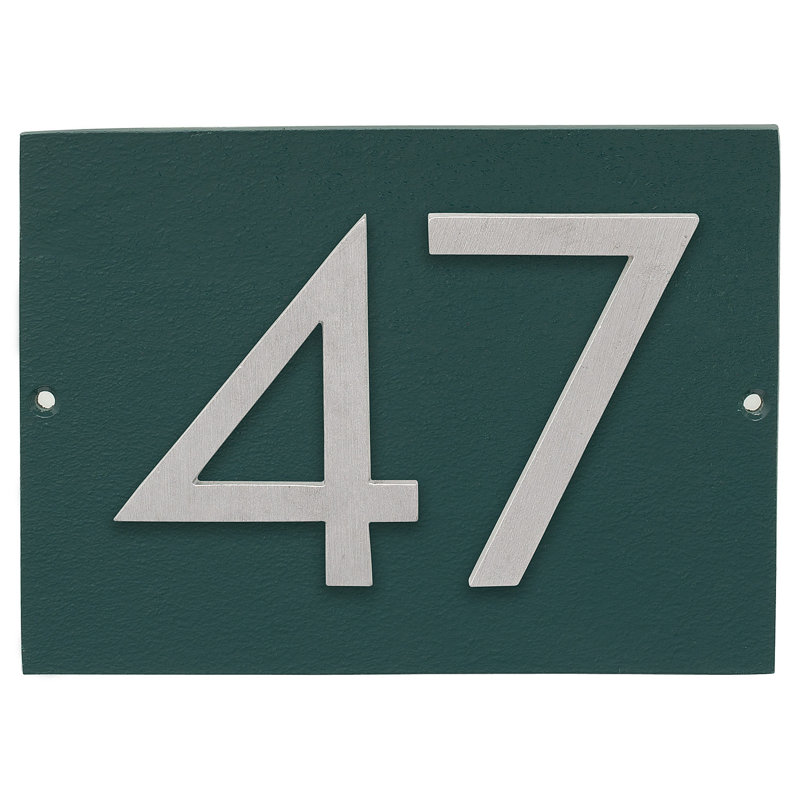Plaque d’adresse murale sur 1 ligne flottante, Vert forêt, Aluminium brossé, Oui