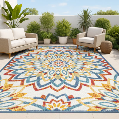 Tapis d'intérieur / extérieur rouge / bleu / jaune Flora