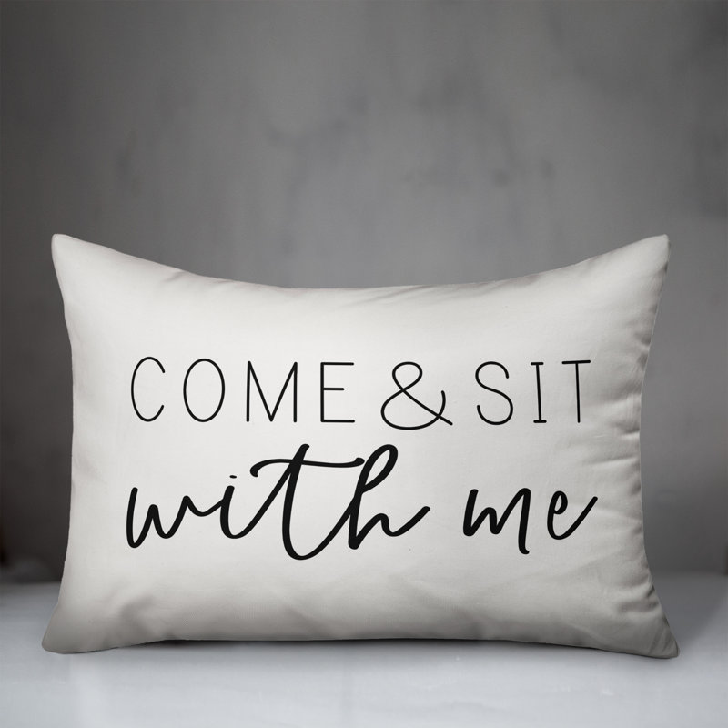  Come and Sit with Me Outdoor Rectangular Pillow Cover and Insert, Off White/Black