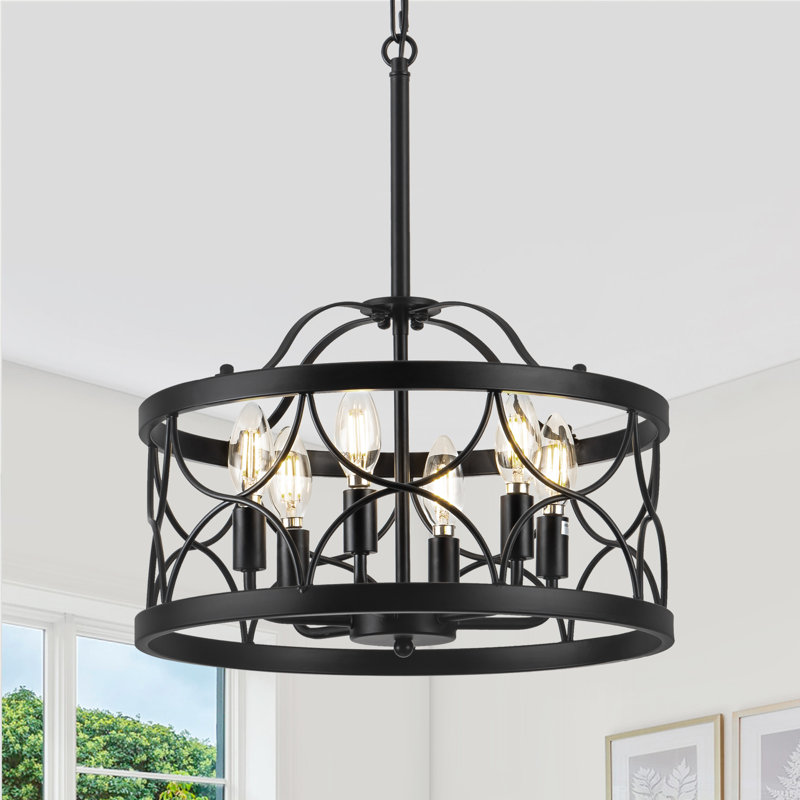 Josea 6 - Light 15.7‘’ Dimmable Drum Modern Farmhouse Chandelier for Living Room Kitchen Entryway Hallway Foyer