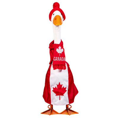 Giddy The Goose, Metal Porch Statue With Canada Outfit, 21in. H