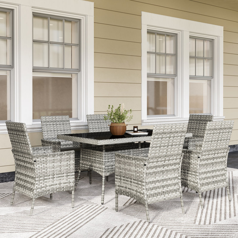 6 - Person Patio Dining Set with Rectangular Table , Cushions Included