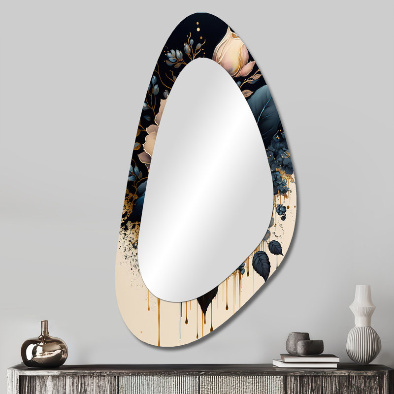 Grand miroir mural bleu marine et or rose I - Rose
