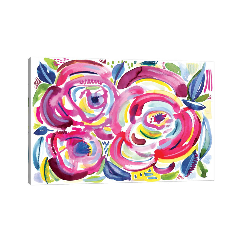 Roses In Bloom by Sara Franklin - Painting on Canvas, 30.48 cm H x 45.72 cm W, Wrapped Canvas