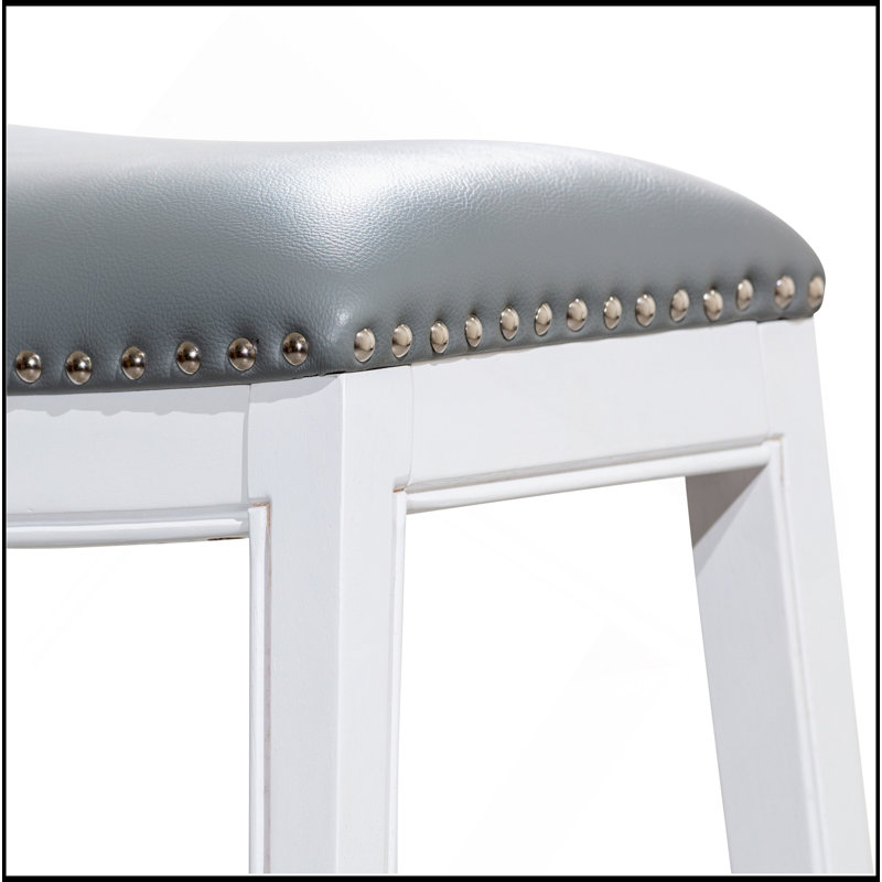 Tabouret de bar 30 po, siège en cuir, Blanc, Noir