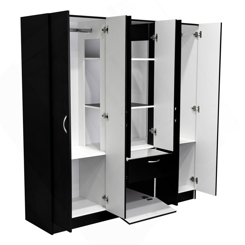 Armoire six portes Maya, chambre, noir / blanc