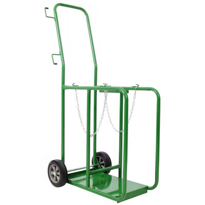 440Lbs Capacity Cylinder Cart,WELDING CYLINDER HAND TRUCK,Large Dual Oxygen Tank 9.5" Cart Dolly With 8-Inch Solid Rubber Wheels, Green Color