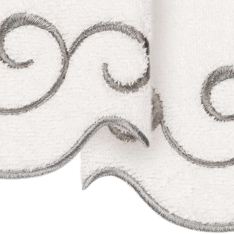  100% coton turc SIMPLICITY festonné 2PC embellies doigt ensemble de serviettes, Blanc / Gris