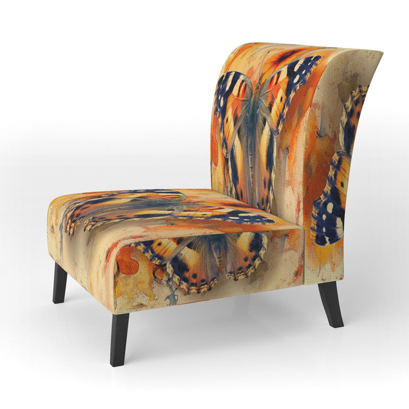 Orange Buttlerfly In Watercolor Painting - Upholstered Floral Accent Slipper Chair