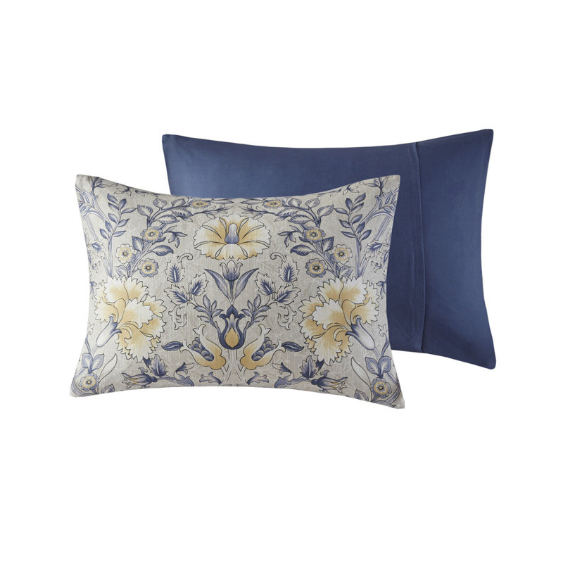 100% Cotton Comforter 6 Piece Queen, Blue And Yellow Botanical Print For Natural Sleep Rest Night Queen , With Pattern