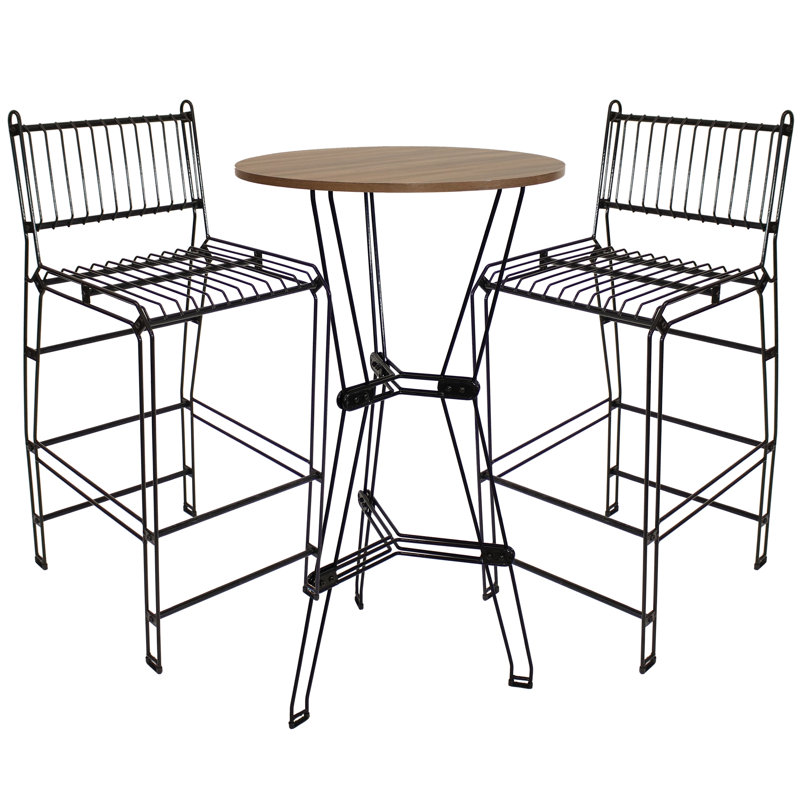 3-Piece Steel Bar Set with Table and 2 Bar Stools, Black