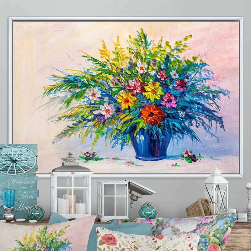 Peinture d'un bouquet de marguerites Marguerite - art mural traditionnel sur toile, H 12 po x l 20 po x P 1 po