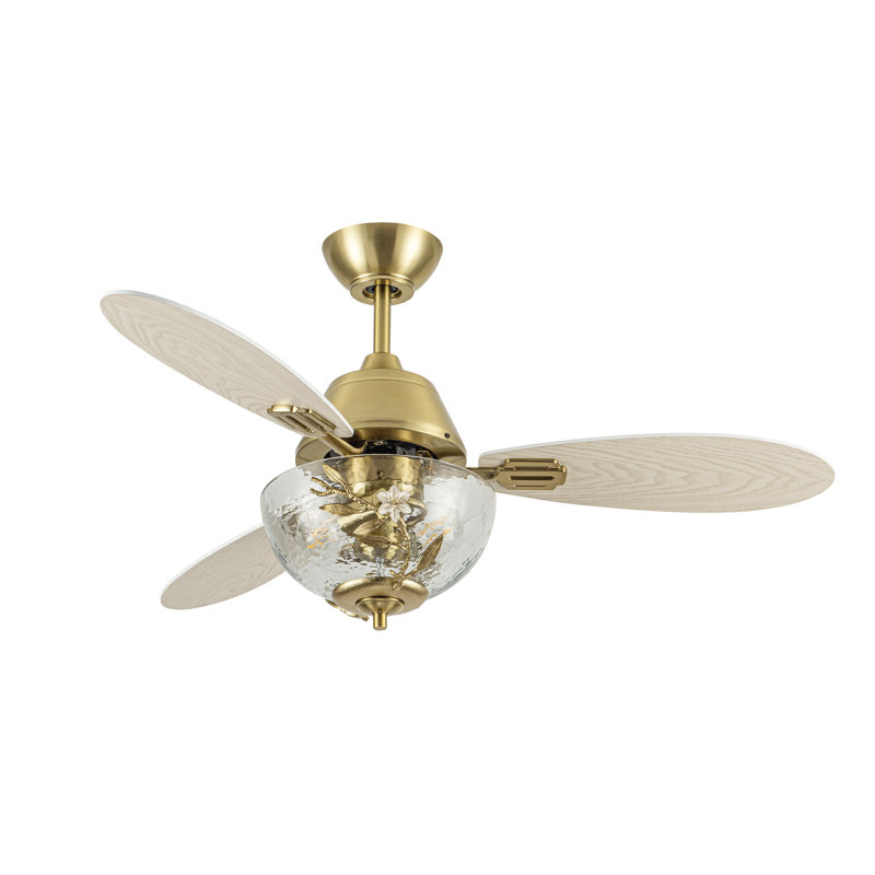 42"W Pepin Glam/Modern LED Indoor Clear Gold Glass Ceiling Fan With Oak And White Blades with a Remote Control