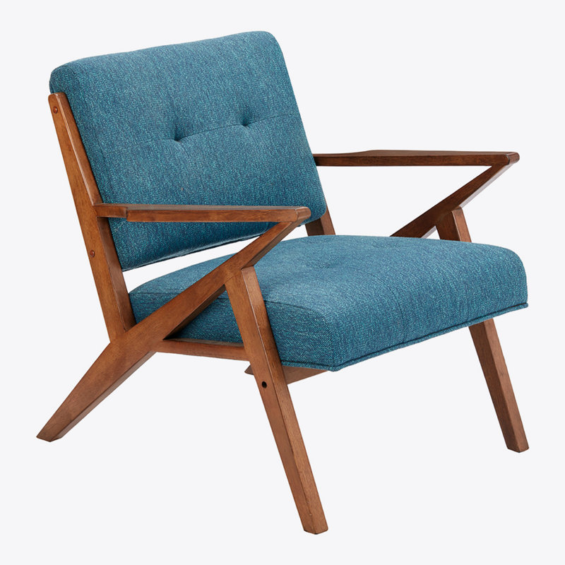 Chaise rembourrée Bravyn, Naturel 1, Polyester bleu/noix de pécan 1