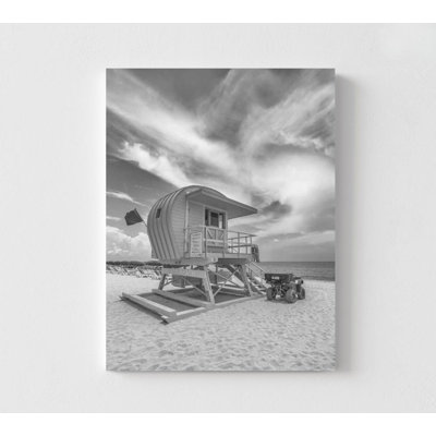 Lifeguard Tower on the Beach – Black and White Coastal Photography Print
