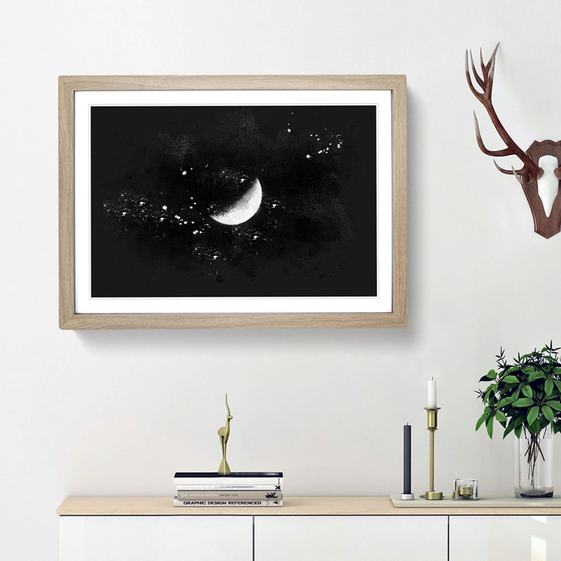 A Half Moon - Picture Frame Graphic Art Print, 62cm H x 87cm W x 2cm D, Oak Framed