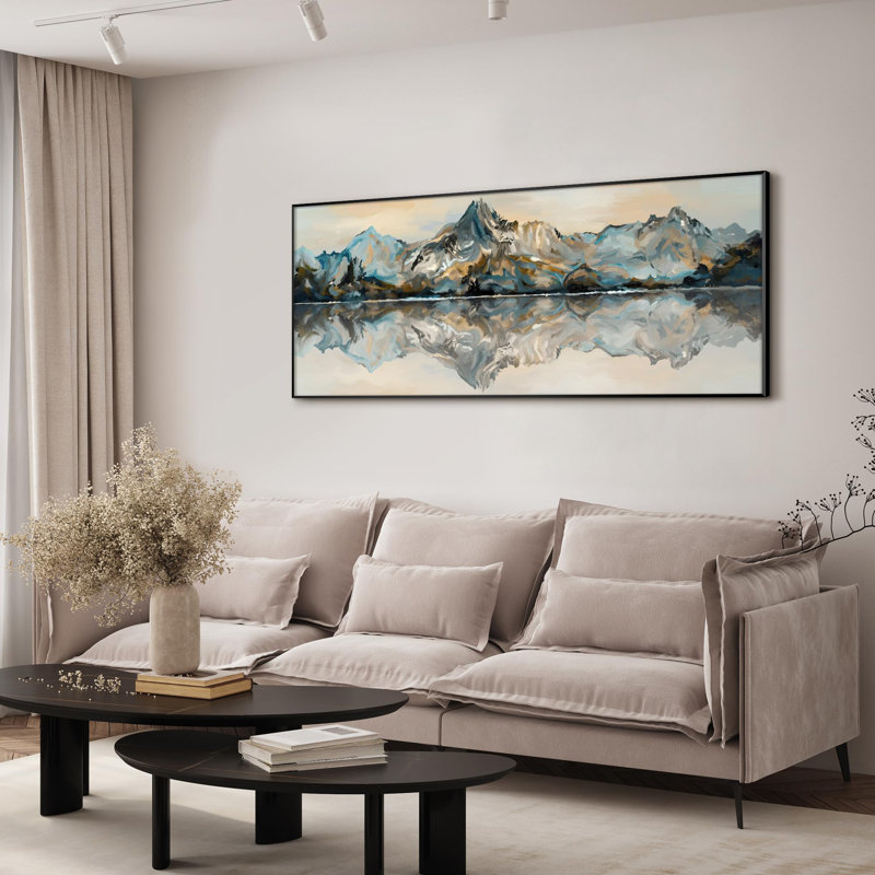 Extra Large Wall Art Fabric Print - Mountain Reflection in Water Tranquil Landscape Artwork Decor for Living Room or Bedroom - "Frame Assembly Required (Unfinished Frame)"