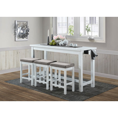 4Pc Counter Height Dining Set Counter Height Table W Drawer Built-In USB Ports Power Outlets And 3 Stools Casual Dining Furniture