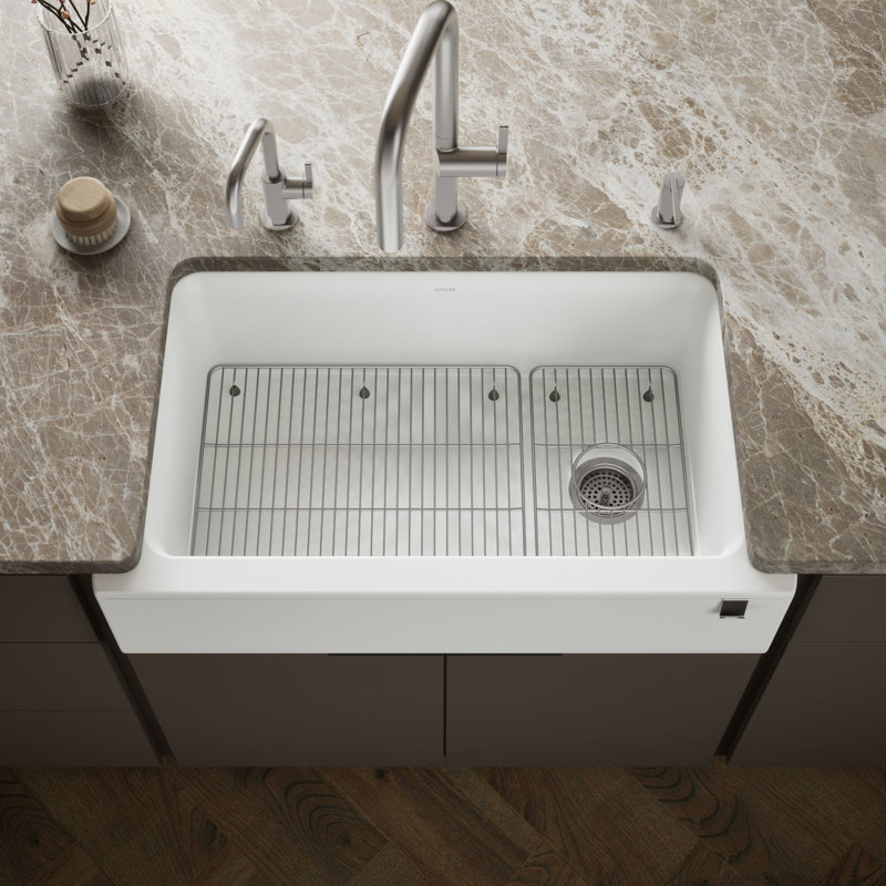 Cairn Undermount Single-Bowl Farmhouse Kitchen Sink, Matte White, Glossy