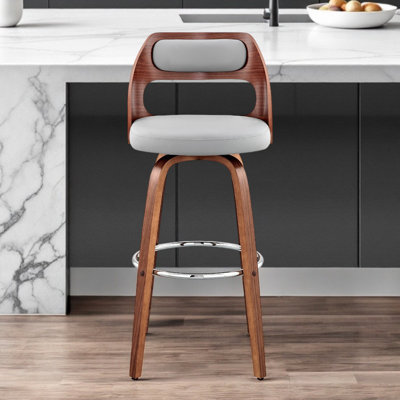 Chaise de bar pivotante 26 po en similicuir gris et brun