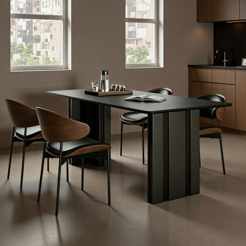 Modern Black Rectangular Dining Table, 29.5" H x 63" W x 31.5" D