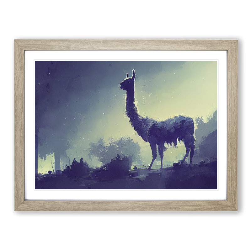 Llama Art Painting Vol.1 Abstract - Single Picture Frame Print, 46cm H x 64cm W, Oak