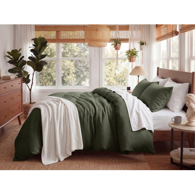 Bedsure Luxury Soft 100% Cotton Waffle Weave Plaid Duvet Cover