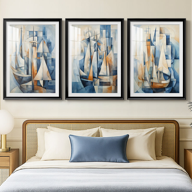 NAUTICAL Series CECLxxxi - Impression sur mesure encadrée de qualité supérieure - 3 pièces, H 19 po x l 27 po, Noir